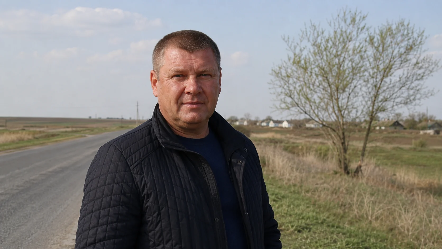 Брылев Виталий Владимирович рядом с сельской дорогой Нехаевского района