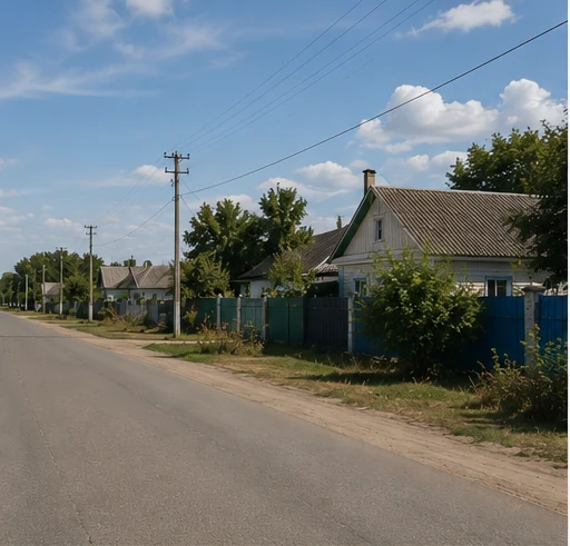 Широкая улица Нижнедолговского сельского поселения, дома, заборы, деревья и открытое небо